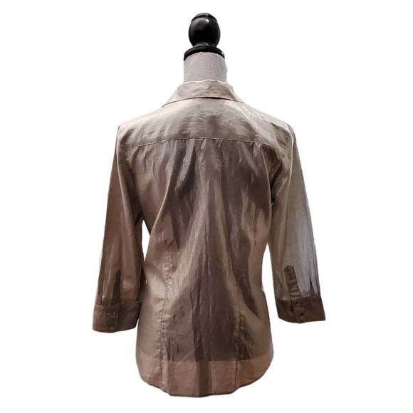 Chicos LS V-Neck Button Up Blouse | NWT | 1 (Small) | Silver Metallic - Picture 3 of 16